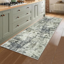 (60x220cm - Runner Rug) Traditional Grey Abstract Cashmere Rug - Soft & Modern Carpet