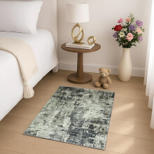 (40x60cm - Small Door Mat) Traditional Grey Abstract Cashmere Rug - Soft & Modern Carpet