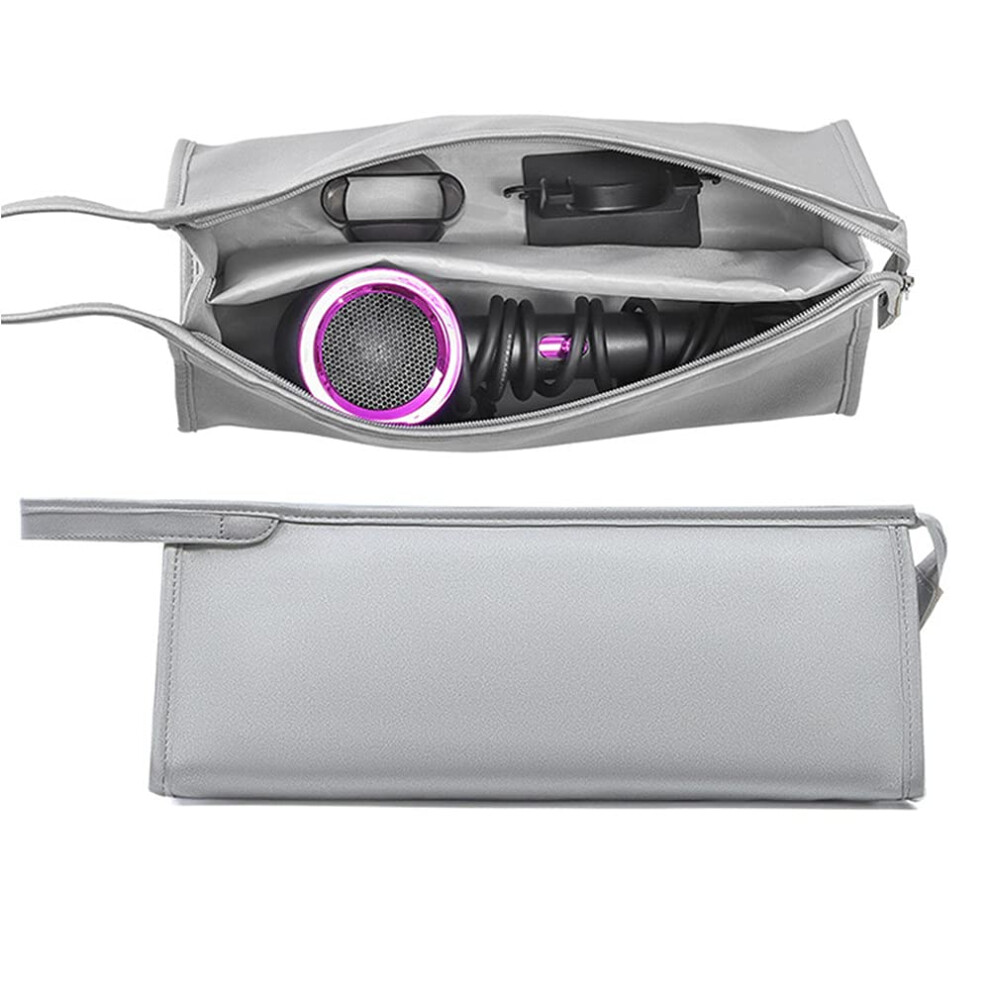 Silver Pu Leather Travel Case For Dyson Supersonic Hair Dryer And Airwrap Styler, Protective Storage Bag, Durable Material