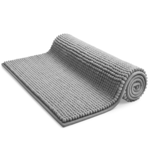 KEPLIN Water Absorbent 50x80cm Non-Slip Microfibre Bath Mat Soft, Light Grey