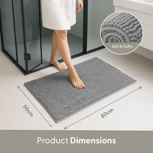 KEPLIN Water Absorbent 50x80cm Non-Slip Microfibre Bath Mat Soft, Light Grey 2