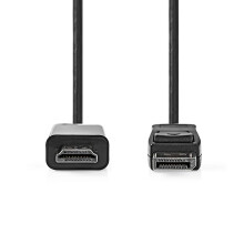 Displayport-Kabel | DisplayPort-Stecker | HDMI-Anschluss | 1080p | Vernickelt | 2,00 m | Rund | PVC | Schwarz | Etikett