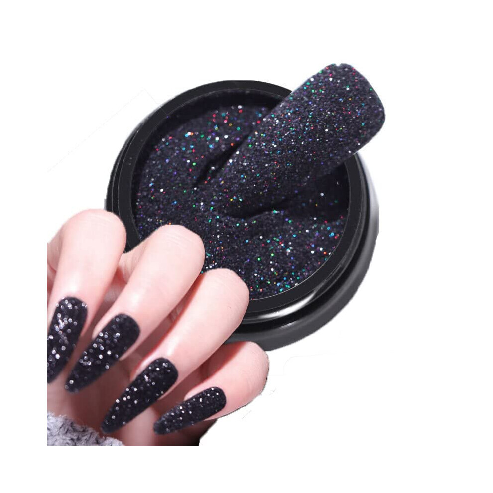 Black Holographic Nail Glitter Powder Set - 6 Boxes Of Sugar Sand Symphony Decoration For Mermaid Manicure Art