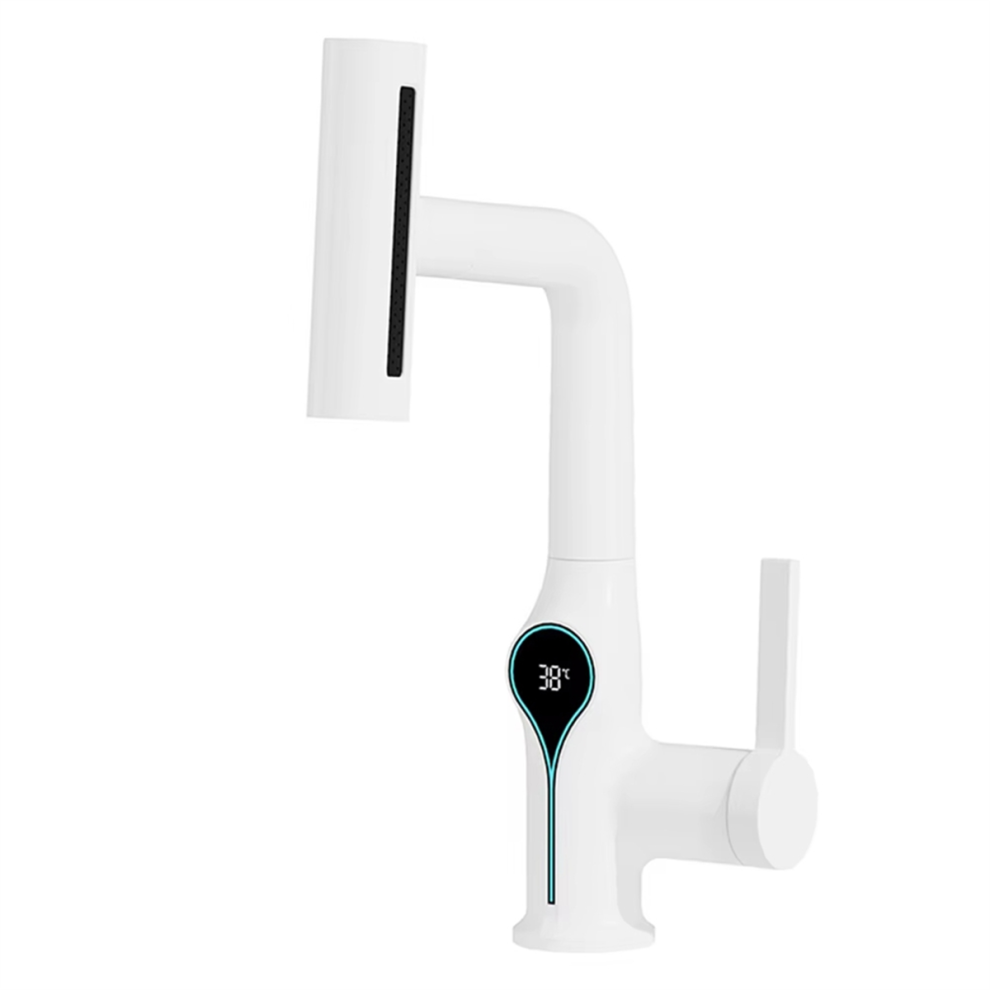 Digital Basin Faucet Lift Mixer Tap White 4852324207568