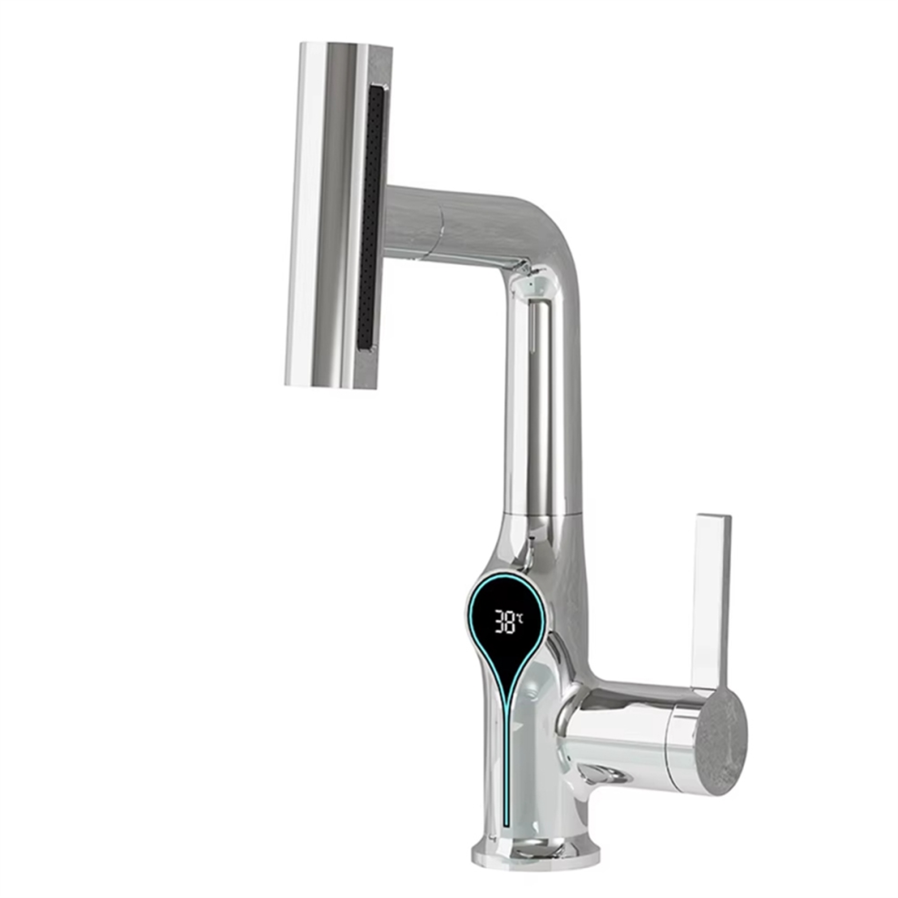 Digital Basin Faucet Lift Mixer Tap Silver 4852324207575
