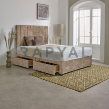 (4ft6, No Drawers , Beige) Vegas Divan Bed with Memory Mattress and Headboard
