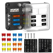 6-voudige zekeringkast 12V/24V DC, ATC/ATO-paneel met LED-indicator