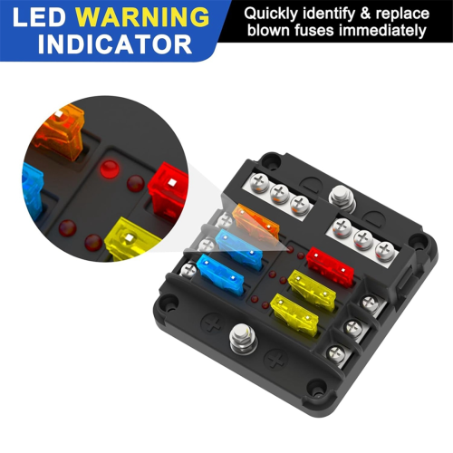 6 Way Fuse Block Box 12V/24V DC,ATC/ATO Panel with LED Indicator 2