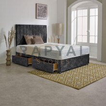 (5ft, 2 Drawers Same Side, Black) Vegas Divan Bed with Memory Mattress and Headboard