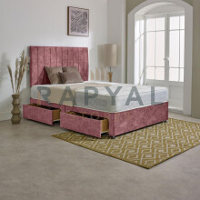 (5ft, 2 Drawers Same Side, Pink) Vegas Divan Bed with Memory Mattress and Headboard