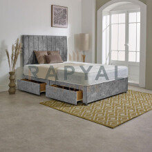 (6ft, 2 Drawers Same Side, Steel) Vegas Divan Bed with Memory Mattress and Headboard