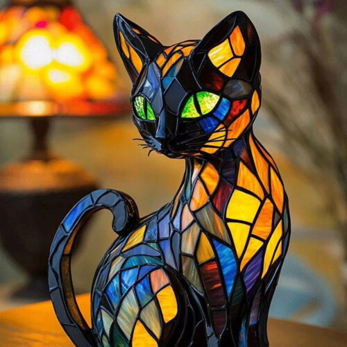 CAT for Night Stands Table Lamps, Stained Resin Tabletop Light 2
