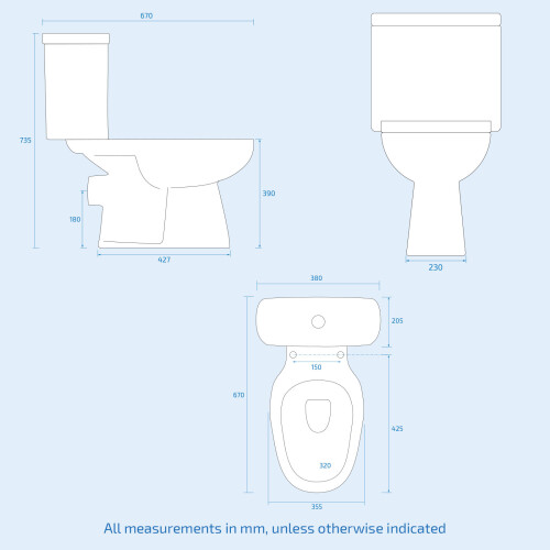 NES Home Nes Home 450mm Basin Vanity, Close Coupled Toilet Round Bath Front & End Panel 1