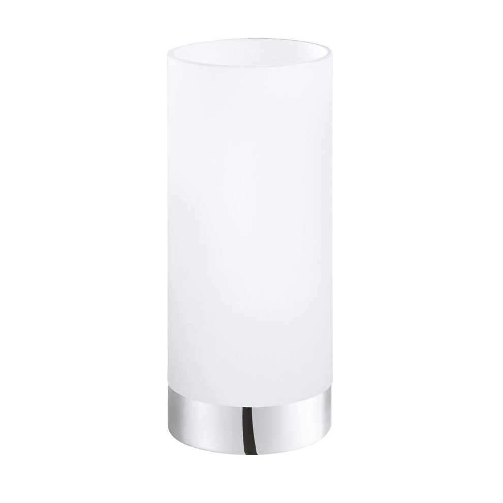 Eglo Table Lamp Damasco 1, 1 Flame Table Lamp, Bedside Lamp Made Of Steel, Colour: Chrome, Glass: Satinised, White, Socket: E27, Incl. Switch