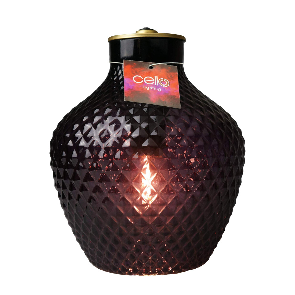 Cello Lighting - Diamond Square Vase Purple Battery Operated Lamp, Glass Table Lamp, Table Lamps for Living Room and Home Decor, Decorative Cordless