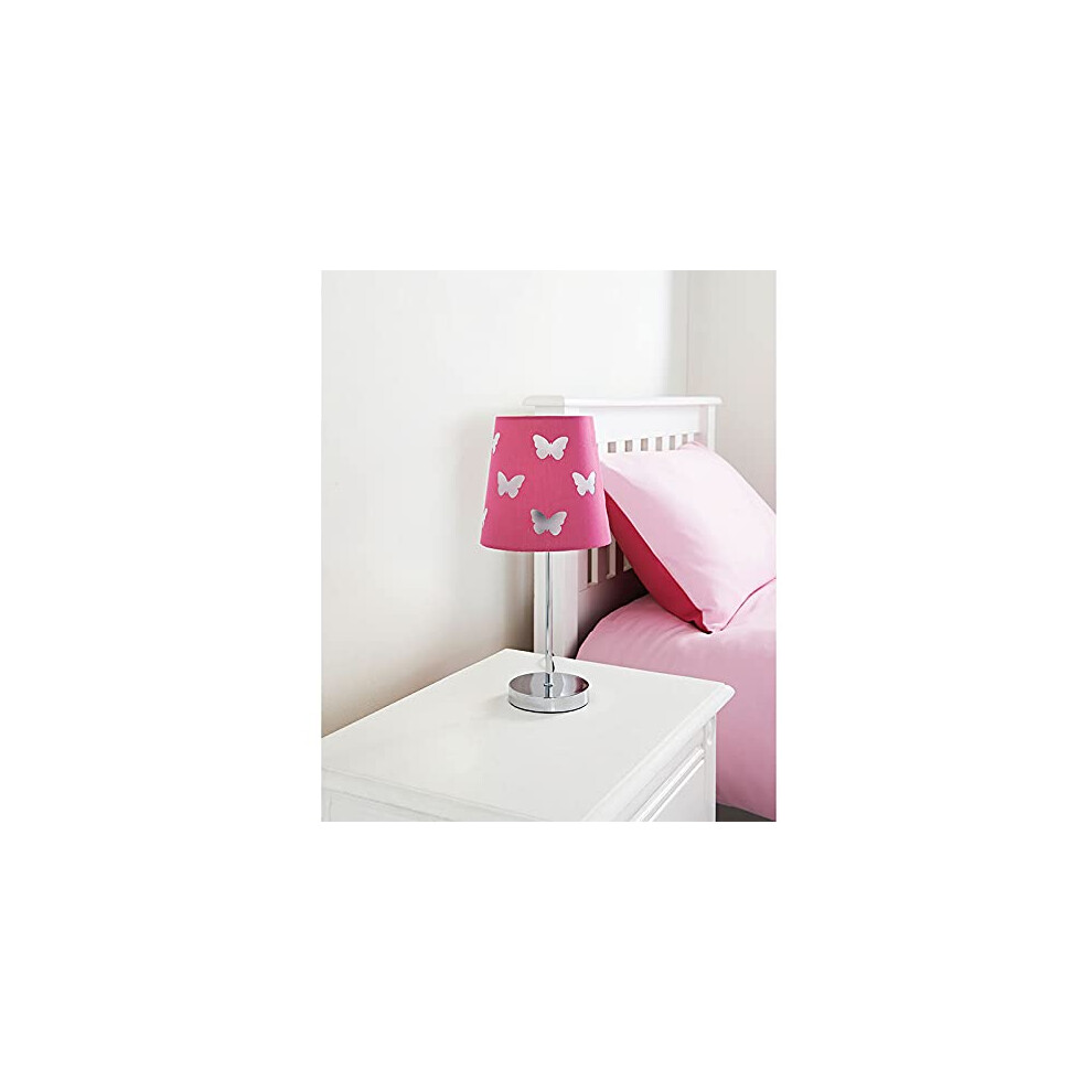 Fiz Stylish Crown Cut Out Table LAMP Light Chrome Base 39CM Kids Girls Bed Room Pink - HOT Pink Butterfly-image-OPC-PJQF6Z6-NEW