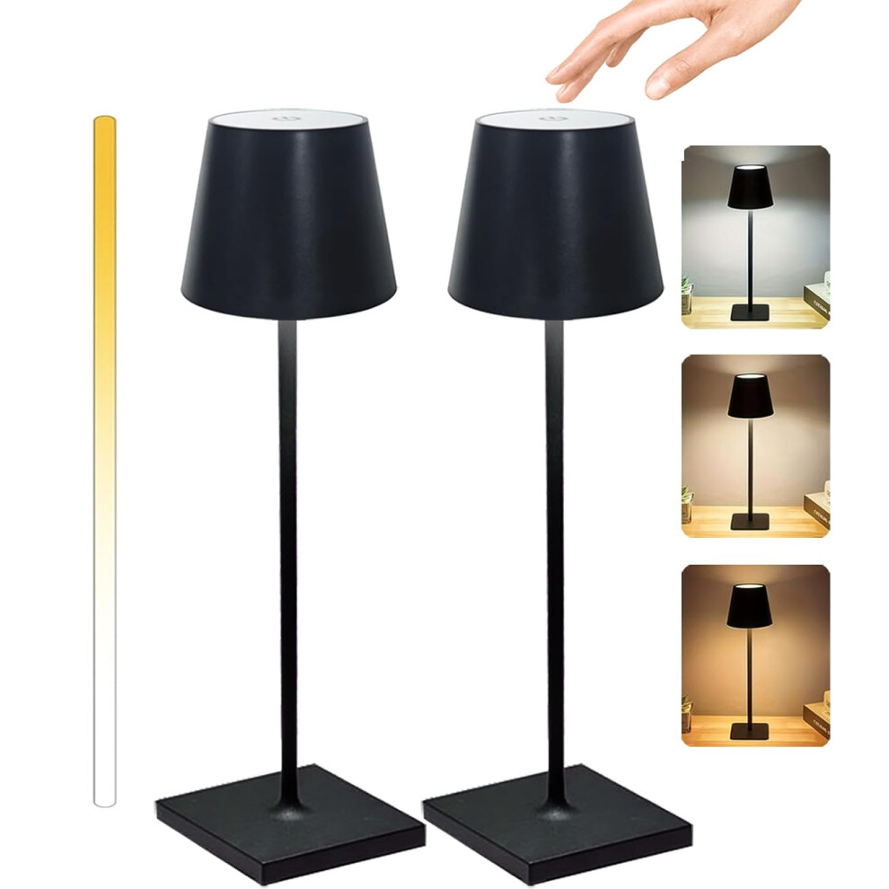 Rechargeable Lamp with 3 Color Modes, Metal Cordless Lamps Set of 2, Touch Dimming, Wireless, IP54 Waterproof, Rechargeable Table Lamp for Restaurant-image-OPC-PJQF7C9-NEW