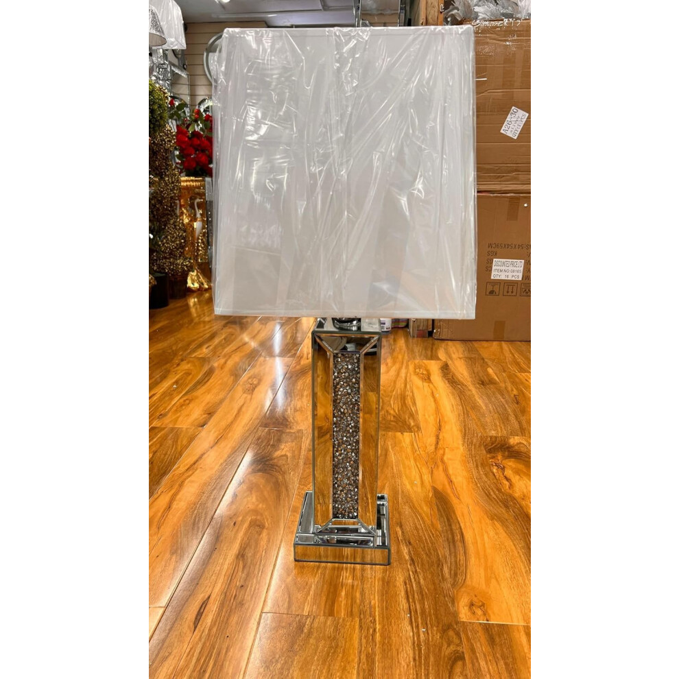 DEENZ Large Bling Crushed Diamond Table Lamp with White Shade Ceramic Mirrored Base Sparkling Bedside Home Decor (Rectangle Base)-image-OPC-PJQF7PJ-NEW