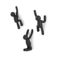 Umbra Buddy Decorative Wall Mounted Hooks for Hanging Coats, Scarves, Bags, Purses, Backpacks, Towels and More, Set of 3, Black, ABS, 10 Inch L x 7.5