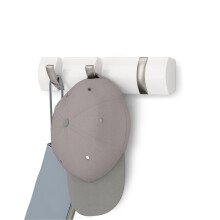 Umbra Flip 3 Wall Mounted Floating Rack ? Modern, Sleek, Space-Saving Hanger with Retractable Hang Coats, Scarves, Purses, White/Nickel, Wood/ABS, 3