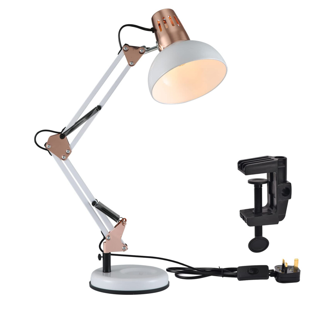 TEKLED? LED Desk Lamp | Adjustable Swing Arm | Replaceable E27 Edison Screw Bulb Holder | Flexible Table Clamp | for Bedside Reading Office Work