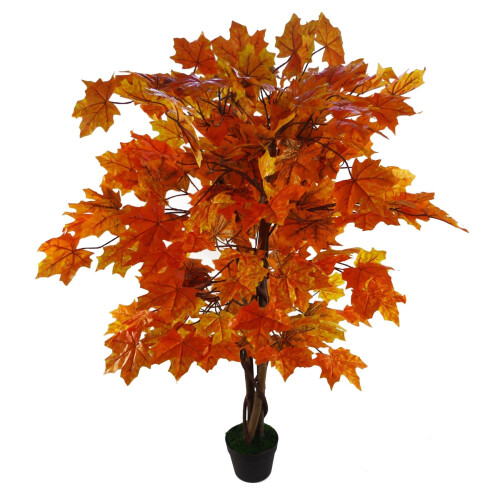 Leaf Leaf 125cm Artificial Maple Acer Tree Black Plastic Pot Design UK, Wood, Orange 1