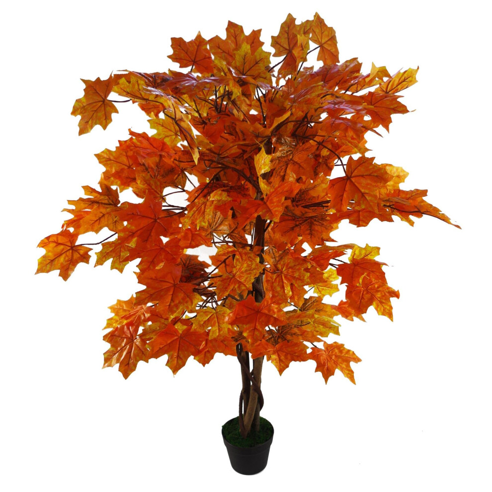 Leaf 125Cm Artificial Maple Acer Tree Plastic Pot Design Uk, Wood, Black/Orange
