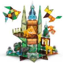 BONNYCO Magnetic Tiles for Kids with Animal Figures 50 PCS Stem Toys in 2D 3D with Illustrations for Children 4 5 6 7 8 9 10 Years Old. Educational