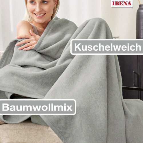 Ibena blanket/throw, cotton blend, Silver, 150 cm x 200 cm 1