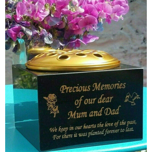 Solid Black Granite Memorial Vase Flower Holder Personalised Any Wording