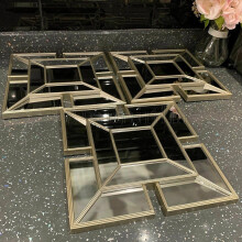 DEENZ Wall Mirrors decorative Set Of 3 Art Deco Style Mirrors 1920 design, wall mounted beautifull living room bedroom hallway mirrors (Gold)