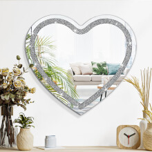 Crystal Wall Mirror Crush Diamond Hanging Mirrors for Wall Frameless Silver Heart Shaped Mirrors for Wall Decorative Bling Stylish Mirror for Vanity