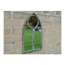 MAISONICA 42cm Arched Gothic Style Indoor Outdoor Mirror Garden Grey Shabby Chic Style