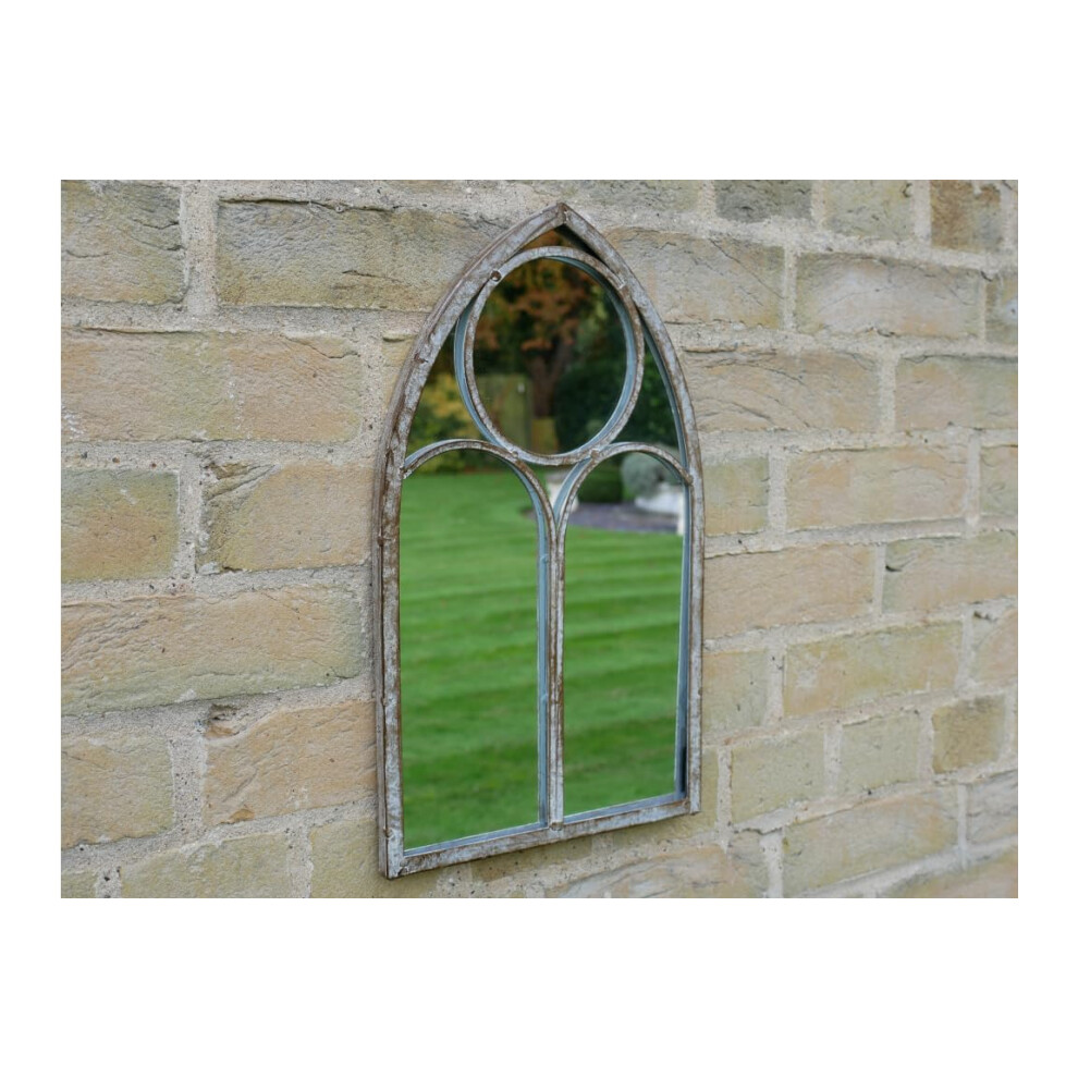 Maisonica 42Cm Arched Gothic Style Indoor Outdoor Mirror Garden Shabby Chic Style Grey