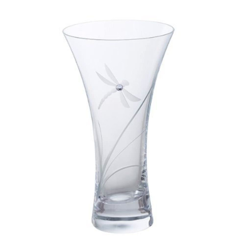 Dartington Crystal Small Dragonfly Glitz Vase, Single | Flower Vase | 180Mm | Embellished With Crystals From Swarovski ? | Hand Engraved Dragonfly