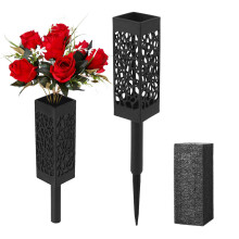 Cemetery Artificial Flower Vase with Foam for Grave Decorations 2 Headstones Fake Floral Holder with Spike Outdoor Tombstone Markers Memorials
