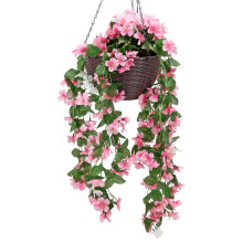 Taylor & Brown Solar Powered Artificial Floral Outdoor Hanging Basket With 80 LED's Brown Rattan Effect Planter for Patio Lawn Garden Landscape D?cor