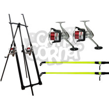 NGT Sea Fishing Beachcaster Set up 2x 12FT Rods 2x Reels With Line And Tripod