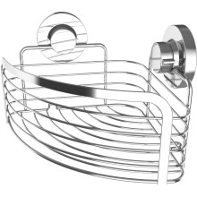 Cornat Corner Basket 3 in 1 - for Corner Mounting - 3 Different Mounting Options with Suction Cup/Adhesive Pad and Drilling - Chrome-Plated/Shower