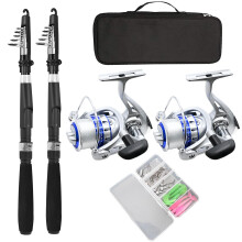 Fishing Pole Combo Set,2.1m/6.89ft 2PCS Collapsible Rods 2PCS Spinning Reels Lures Set Carrier Bag Carbon Fiber Telescopic Fishing Rods Sea Saltwater
