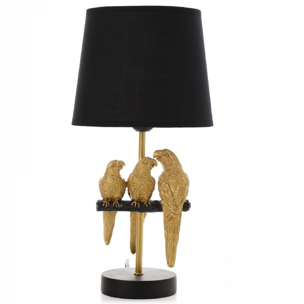 Britalia Gold Perching Parrots Sculpture Vintage Table Desk Lamp with Black Lampshade | 40cm Height | ES E27 Lamp Bulb Required | UK Approved-image-OPC-PJQFC2C-NEW