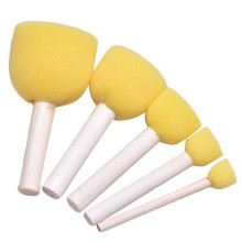 5 Pcs Round Stencil Sponge Dabber with Yellow Foam and Wooden Handle for Painting and Craft Projects