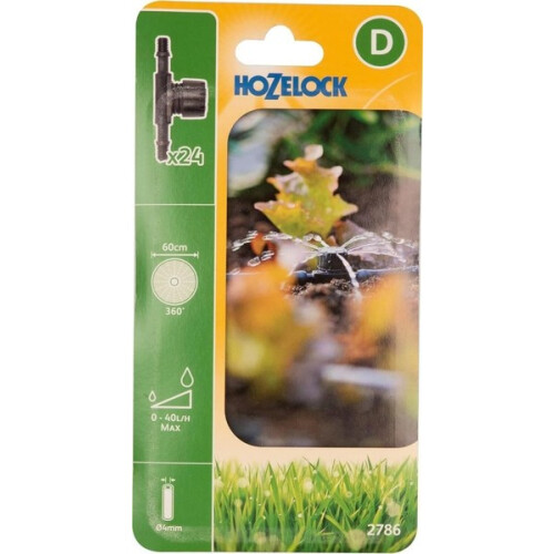 Hozelock HOZELOCK x24 Micro Sprinkler Adjustable 360 In-Line 4mm Adjustable Flow 0-40 LPH