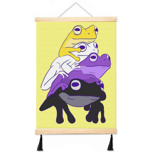 (Nonbinary Pride Frog Stack_5588) Canvas Poster Hanging Kit Frame 16x20 ...