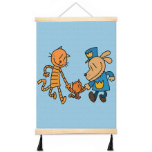 (Dog Man, Lil Petey, And Big Petey Fan Art_4644) Canvas Poster Hanging Kit Frame 16x20 Inch Wall Hanger with Tassels Art Home Decor Funny for Classroom Kids Bedroom Office Christmas Gifts for Teens