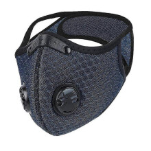 (Dark Blue) Face Mask Anti Pollution Pm2.5 Two Air Vent With Filter Reusable Washable Sports Masks Face Shield Tw