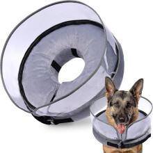 (M, Grey) Dog Cone, Inflatable Dog Cone After Surgery For Small Medium Large Dogs, Soft Cones With Enhanced Anti-licking Tw