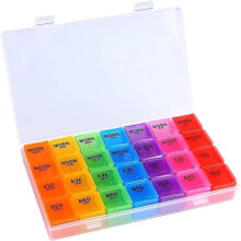 High Capacity Weekly Pill Box/Organiser 7 Day 4 Times A Day, with 28 Copartments to Hold Plenty of Medication, Vitamins and SupplementsColour) Tw