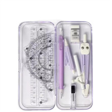 Mathematical Geometry Set 8-Piece Student Supplies Kit with Ruler Protractor Compass Pencil Leads Eraser Storage Box