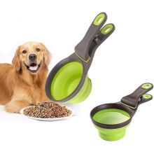 Multi-purpose Pet Food Scoop, 3 In 1 Collapsible Silicone Measuring Cup And Bag Closure Clip for Dog Cat Storage Food Water Snack Travel Bowl Tw